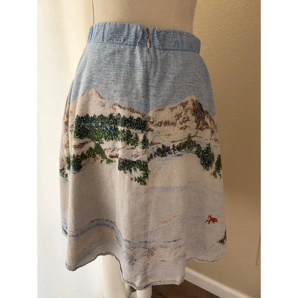Corey Lynn Calter Winter Alpine Mountain Scene Tapestry‎ Skirt Blue White Small